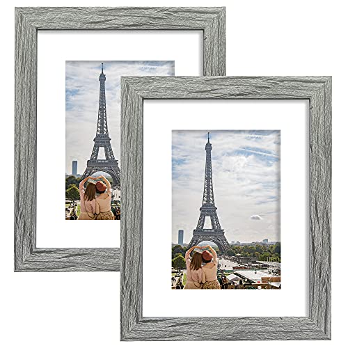 Hongkee 8x10 Picture Frame Set of 2, Grey Photo Frame of Rustic Style, Multi 8 by 10 Photo Frame for Wall or Tabletop Display - 5x7 Frame with Mat or 8x10 Without Mat - color: Grey, size: 8x10 in