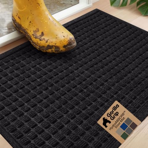 GORILLA GRIP® Ultra Absorbent Front Door Mat Outside Entrance, Traps Dirt and Moisture, HydroABSORB Indoor Outdoor Doormat Holds Up to 1.7 Cups Water, Stain and Fade Resistant Welcome Mat, 29x17 Black - color: Black, size: 29" X 17"