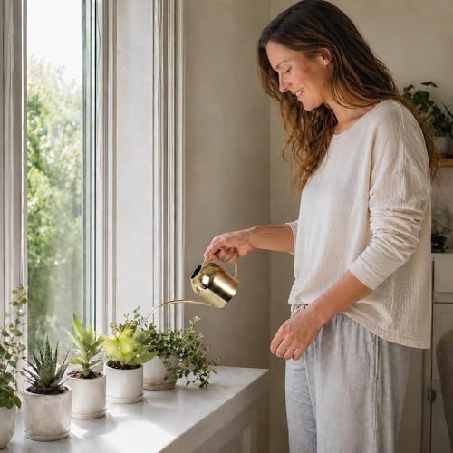 IMEEA 15oz Mini Indoor Watering Can for Small Plants Stainless Steel Watering Can with Long Spout for Desk, Windowsill & Bonsai (Gold) - color: 15oz (Gold)