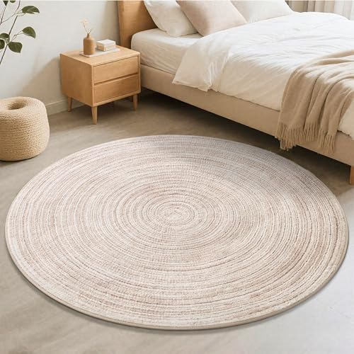Carvapet 4ft Round Rug Washable Imitation Jute Low Pile 4 ft Circle Carpet with Non Slip Rubber Backing, Foldable Stain Resistant Area Rugs for Living Room Bedroom Office Bathroom - color: S-khaki, size: 4' (Round)