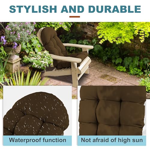 Adirondack Chair Cushion, Rocking Chair Cushion 44x19.4x4 inch, High Back Patio Cushions of Upper and Lower with Ties, Sunscreen and Fade-Resistant (Brown, 2) - color: Brown