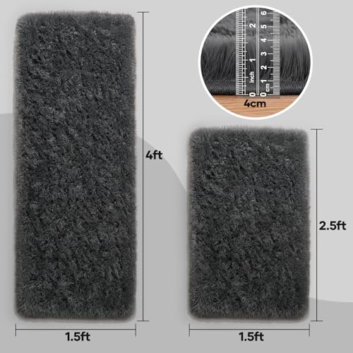 Ophanie Small Rug Washable Non Slip Throw Bedside Area Rugs, Fluffy Soft Mini Bedroom Carpet, 1.5x2.5 and 1.5x4 Rug Set, 2 Piece Grey - color: 1- Grey, size: 1.5' x 2.5' + 1.5' x 4' (Rectangular)