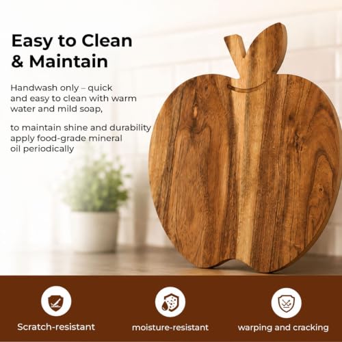 Sophia Art 100% Acacia Wooden Chopping Board, Butcher Block for Vegetables, Cafe and Restaurant, Serving Board,Charcuterie Board Cutting Board, Brown (Apple Board, 11"L x 9"W) - color: Apple Board, 11"L x 9"W