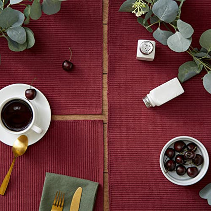 DII Basic Everyday Ribbed Tabletop 100% Cotton, Placemat Set, 13x19, Wine, 6 Piece - color: Wine, size: 13x19"