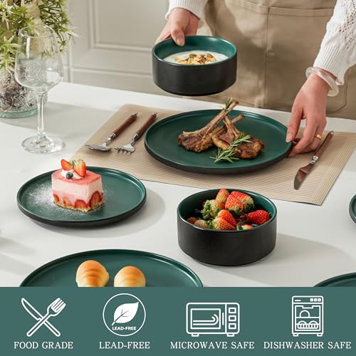 Stoneware Cereal & Soup Bowls Set of 4, 6 Inch, Matte Green | Matte Glaze Ceramic, For Breakfast & Oatmeal, Microwave Safe, Dishwasher Safe - color: Green, size: Cereal Bowls Set (4PCS)