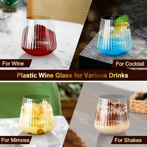 Plastic Wine Glasses, 14Oz Unbreakable Plastic Cocktail Glasses, 40 Pack | plastic wine glasses,champagne flutes,Unbreakable,Shatterproof,Recyclable,Wedding,Toasting,Disposable, Birthday,Bar,BPA-Free