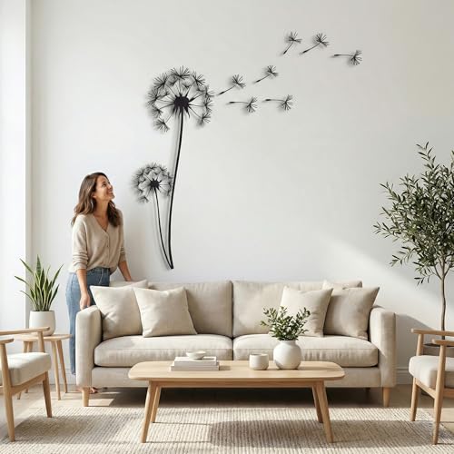 DEKADRON Metal Wall Art, Pusteblume with Flying Seeds, Metal Nature Decor, Patel with Dandelion Wall Hanging, Home Living Room Wall Art (15'' W X 39'' H 40x100cm) - size: 39"L x 15"W