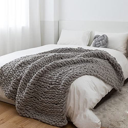 Chunky Knit Blanket Light Blue Chenille Yarn Tight Chunky Knit Throw Blanket for Sofa Bed 39x39 Handmade Boho Bed Throw - color: Light Blue, size: 39x39"