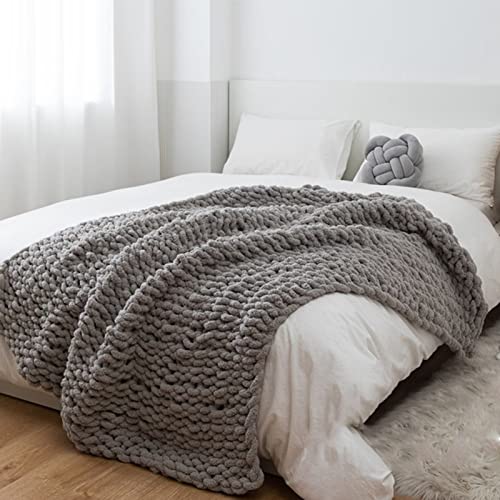 Chunky Knit Blanket White Chenille Yarn Tight Chunky Knit Throw Blanket for Sofa Bed 39x39 Handmade Boho Bed Throw - color: White, size: 39x39"