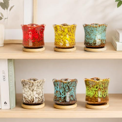 Succulent Pots with Drainage Tray, Cute Ceramic Pots for Plants Set of 6 - color: 2.8"colorful - 6pcs