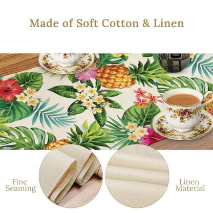 Summer Pineapple Table Runner, Tropical Palm Leaves Flowers Fruit Table Runner for Kitchen Dining Party Holiday Home 13x36in - color: Fruit-6, size: 13x36in