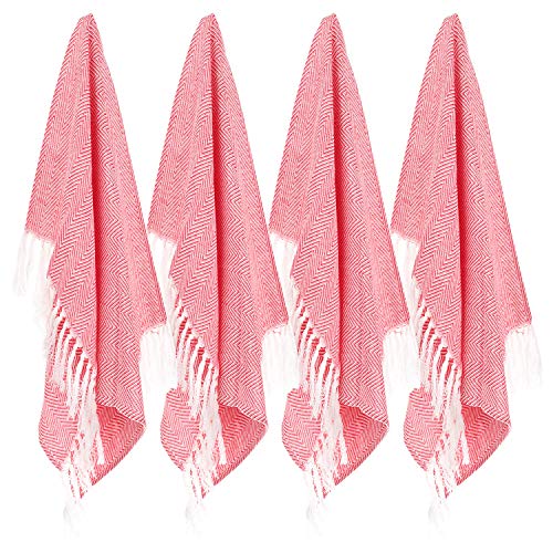 100% Cotton Hand Face Head Guest Gym Towel Set Washcloth Kitchen Tea Towel Dish Cloth Set of 4 (Red) - color: Red