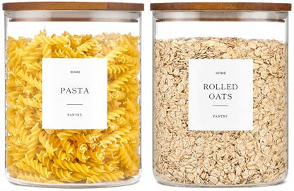 2 Pack Glass Containers with Acacia Lids, 70oz Pantry Airtight Storage Jars | Large Kitchen Canisters with 105 Labels, Pantry Food Storage Containers with Wood Lids for Pasta, Flour, Rice, Cereal - size: 70oz 2 Pack