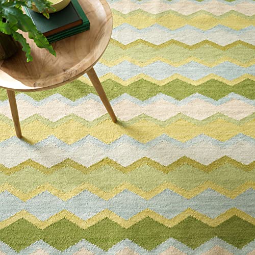 Dash & Albert Safety Net Green Geometric Handwoven Wool Runner Rug, 2'6"x8' | Green Handwoven Wool Rug, , / Geometric Pattern - color: Green, size: 2'6" x 8' (Runner)