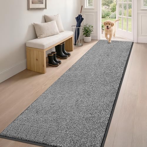 PURRUGS Hallway Runner Rug, 24" x 84", Light Grey-Dark Grey | Machine Washable, Non-Slip, Waterproof TPR Backing, Super Absorbent, Low Profile, For Hallway, Kitchen, and Entryway - color: Light Grey-dark Grey, size: 24" X 84"