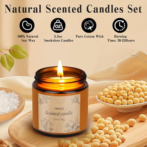 4 Packs Candles for Home Scented, Scented Candles Gifts for Women, Natural Soy Wax Amber Jar Candle, Long Lasting Aromatherapy Candle Gift Set for Birthday Valentine's Day Mother's Day