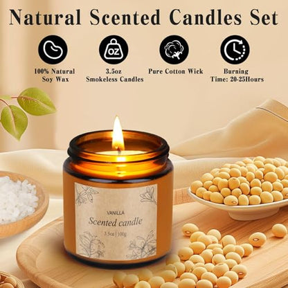 4 Packs Candles for Home Scented, Scented Candles Gifts for Women, Natural Soy Wax Amber Jar Candle, Long Lasting Aromatherapy Candle Gift Set for Birthday Valentine's Day Mother's Day