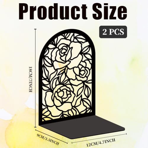 Book Ends Black Metal Bookends for Shelves Decor Rose Heavy Duty Bookends for Book Supports Unique Book Stopper for Office Book Holder Shelf Accessories 7x4.7x3.5 inch 1 Pairs/2 Pcs - style: Rose