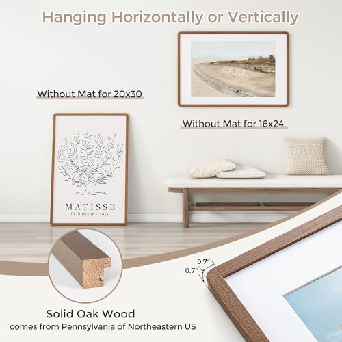 20x30 Poster Frame | Solid Oak Wood Picture Frame | 30x20 Picture Frame With Mat For 16x24 | Tempered Glass And Hanging Hardware Included | Walnut Wood Photo Frame (1 Pack) - color: Walnut, size: 20''x30''-1P