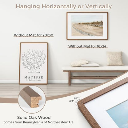 20x30 Poster Frame | Solid Oak Wood Picture Frame | 30x20 Picture Frame With Mat For 16x24 | Tempered Glass And Hanging Hardware Included | Walnut Wood Photo Frame (1 Pack) - color: Walnut, size: 20''x30''-1P