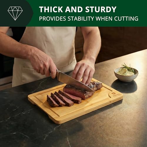 ROYAL CRAFT WOOD Bamboo Cutting Board with Juice Groove - Kitchen Chopping Board for Meat Cheese and Vegetables, Heavy Duty Serving Tray - color: Natural, size: 12"L x 8"W