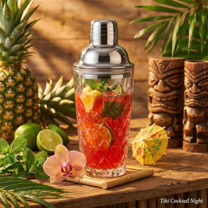 Elegant Glass Cocktail Shaker Set - Herringbone Design, 15oz Capacity, Leakproof Stainless Steel Top - Perfect for Bartending Enthusiasts - color: Herringbone Mixer