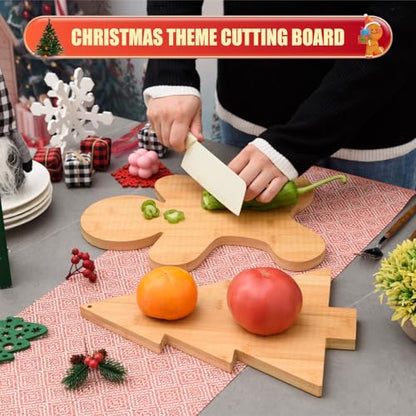 AWIZOM 2 Pcs Christmas Cutting Boards Christmas Tree and Gingerbread Man Shape Charcuterie Boards Bamboo Wood Kitchen Chopping Board Larser Engraved Serving Boards for DIY Housewarming Xmas Presents