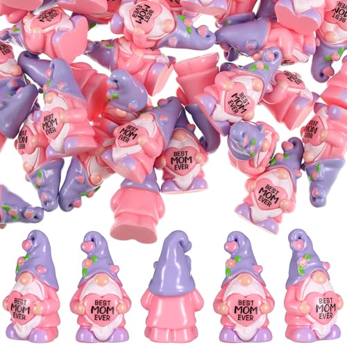 RoundFunny 50 Packs Mother's Gnome Mini Figurines Bulk Best Mom Ever Gnomes Figurines Mini Resin Mom Birthday Table Decor Gift for Mum Grandma Holiday DIY Home Decor Birthday Party Favors - style: Mother's Day Gnome