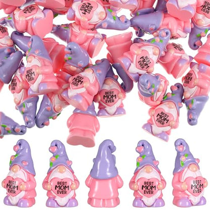 RoundFunny 50 Packs Mother's Gnome Mini Figurines Bulk Best Mom Ever Gnomes Figurines Mini Resin Mom Birthday Table Decor Gift for Mum Grandma Holiday DIY Home Decor Birthday Party Favors - style: Mother's Day Gnome