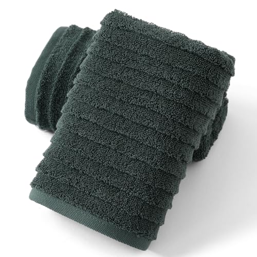 sense gnosis Forest Green Striped Hand Towel Set of 2, 13 x 29 Inch | Stereoscopic Pattern Super Soft Absorbent 100% Cotton Luxury Decorative Bathroom Hand Towel - color: Green