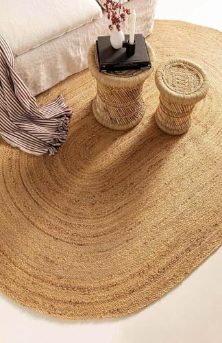 MDS® Pack of 1 Handwoven Braided Jute Area Rug 2x8 feet Oval - 100% Natural Burlap Reversible Accent Rugs for Home Decor, Living Room, Doormat, Kitchen, Entryway Rug, Rustic, Farmhouse (2'x8') - size: 2ft x 8ft