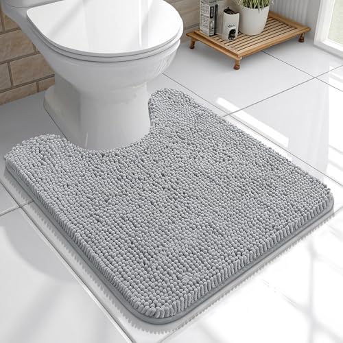 OLANLY Toilet Rugs U-Shaped 20x20, Soft Absorbent Chenille Contour Rugs | Light Grey, Quick-Drying Rubber Backing, Machine Washable Non-Slip Shaggy Bathroom Mat for Toilet, Home Decor Accessories - color: Light Grey, size: 20" X 20" Contour Rug