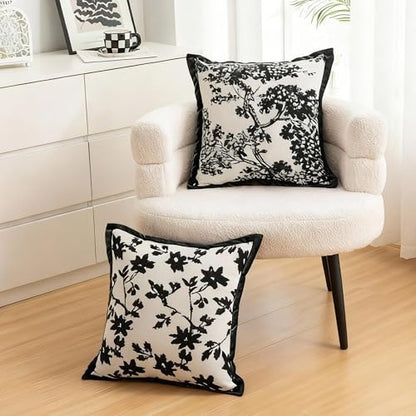 Maple Leaf Plant Spring Summer Pillow Cover for Couch Modern Cream Style Pillow Covers Snow Neil Courtyard Living Room Home Pillow Cover for Living Room Sofa Bed,2-pack Set (black, 18*18 inch) - color: Leaf+branch Black