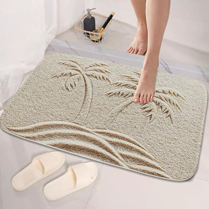 TheBlackSpot Summer Beach Palm Tree Bathroom Rugs Tropical Plant Sand Bath Mat Non Slip Bathroom Beachy Decor Mats Imitation Cashmere Door Rug with Rubber Backing Kitchen Floor Carpet 20" x 31" - size: 2'7" x 1'8" (Rectangular)