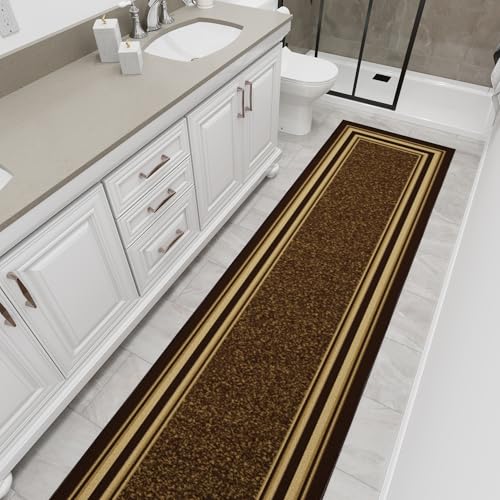 Ottomanson 3x10 Hallway Runner Rug – Non-Slip Kitchen Rugs - color: Border Brown, size: 2'7" x 9'6" (Runner)