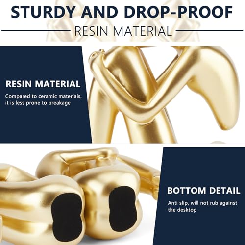 Gold Bookends Book Ends, Unique Decorative Girl Thinker Design,Non-Slip Home Office Bookshelf Decor, Modern Book Holder for Shelves, Heavy Duty Resin Book Stopper for Books,1Pair/2Piece