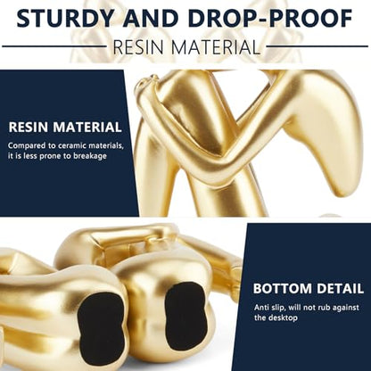 Gold Bookends Book Ends, Unique Decorative Girl Thinker Design,Non-Slip Home Office Bookshelf Decor, Modern Book Holder for Shelves, Heavy Duty Resin Book Stopper for Books,1Pair/2Piece