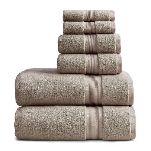 Luxury Bamboo Rayon Bath Towel Set | 6-Piece Set | Brown | 35% Bamboo Rayon - 65% Zero Twist Cotton | Absorbent Quick-Dry Towels for Bathroom | Ultra Soft | OEKO-TEX Standard 100 - color: Cobblestone, size: 6 Piece Set