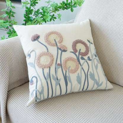 vctops Floral Embroidered Pillow Covers 18x18 Inch Spring Summer Cotton Tufted Throw Pillow Cover Outdoor Garden Cushion Case for Sofa, Bed, Living Room (Flower C,18"x18") - color: Flower C