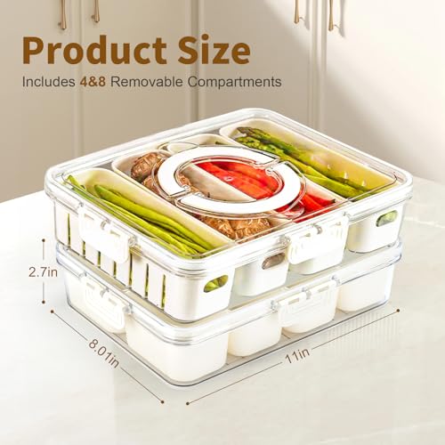 Snackle Box Container,2 Pack Divided Clear Snack Box Serving Tray with Lid and Handle,Charcuterie Board with Lid, Snack Organizer for Beach Picnic, Refrigerator Fresh, Party, Holidays and Travel - color: 8 Compartments+4 Compartments