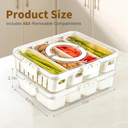 Snackle Box Container,2 Pack Divided Clear Snack Box Serving Tray with Lid and Handle,Charcuterie Board with Lid, Snack Organizer for Beach Picnic, Refrigerator Fresh, Party, Holidays and Travel - color: 8 Compartments+4 Compartments