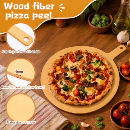 Lounsweer 2 Pcs 17" × 13" Round Pizza Board with Handle, Wood Fiber Pizza Peel, Non-slip Cutting & Serving Board, Heavy Duty Wooden Serving Tray for Baking, Charcuterie & Kitchen Use - size: 13 Inches