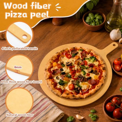 Lounsweer 2 Pcs 17" × 13" Round Pizza Board with Handle, Wood Fiber Pizza Peel, Non-slip Cutting & Serving Board, Heavy Duty Wooden Serving Tray for Baking, Charcuterie & Kitchen Use - size: 13 Inches