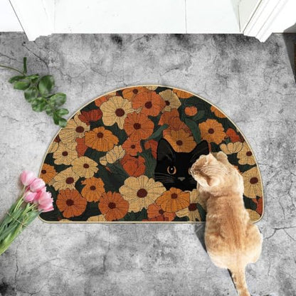 Artoid Mode Black Cat Flowers Summer Home Decor Low-Profile Switch Rug Door Mat for Indoor Outdoor 17x29 Inch