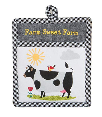 Just Jazzle Kay Dee Designs Farm Charm Farmhouse Cow Kitchen Towel and Oven Mitt Bundle, Set of 3