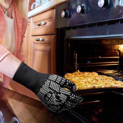 BBQ Gloves, 1472°F Heat Resistant with Silicone Grip Oven Mitts | Non-Slip Grip, for BBQ, Grilling, Oven, Smoker, Cooking and Baking - color: Gray, size: Long (Glove L 13.78" × Palm W 6.33")