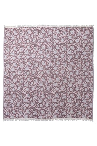 Flower Organic Cotton Turkish Throw Blanket, Muslin - Burgundy | Thin, Soft, Lightweight, Breathable Gauze Weave, Red and White Reversible Floral Print, for Sofa, Chair, Couch, 65" x 65" - color: Burgundy Whimsy