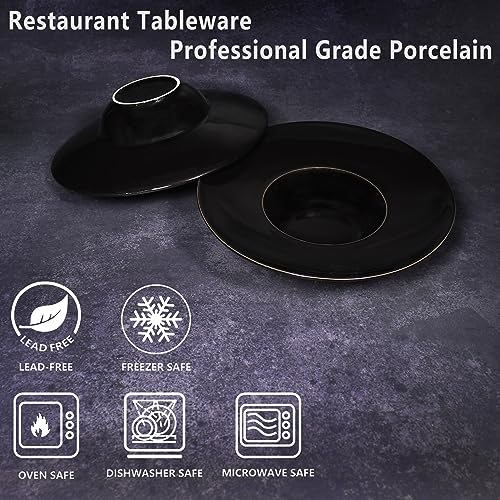 Ceramics Rimmed Soup Bowls 5.1 oz, Black 8.5 inch Exquisite small soup plate Set of 4, Pasta plates With Rim is the best choice for hotels, kitchens, fine restaurants and gourmets - color: Black, size: 8.5 Inch-5.1 oz