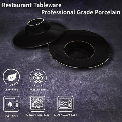 Ceramics Rimmed Soup Bowls 8.6 oz, Black 11 inch Exquisite small soup plate Set of 4, Pasta plates With Rim is the best choice for hotels, kitchens, fine restaurants and gourmets - color: Black, size: 11 Inch-8.6 oz