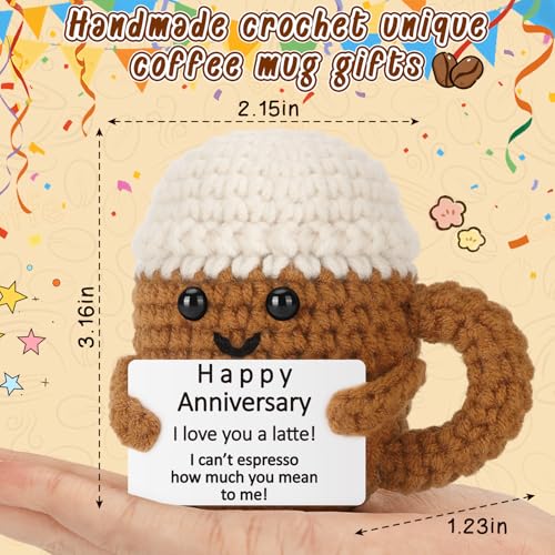 Xinezaa Mini Christmas Anniversary Crochet Coffee Gifts for Wife Husband | Birthday Gifts for Girlfriend Boyfriend Couples Coffee Lover, Cute Handmade Crochet, Valentine Romantic I Love You Desk Decor - style: Anniversary